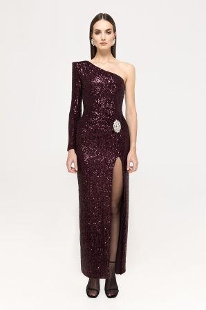 Crystal-embellished sequin maxi dress