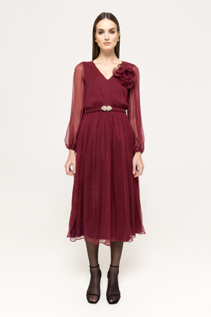 Floral-applique silk midi dress