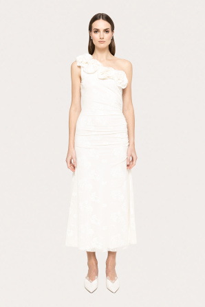 Floral-appliqué midi dress
