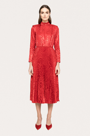 Pleated jacquard midi dress