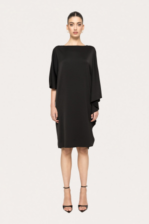 Asymmetric sleeve midi dress