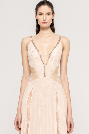 Crystal-embellished silk gown