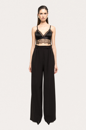 Lace-trim satin crop top