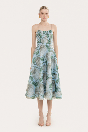 Printed organza midi dress
