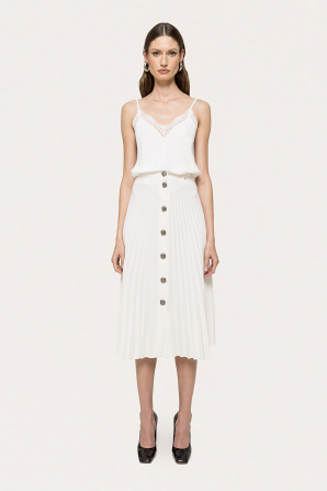 High-waisted pleated midi skirt