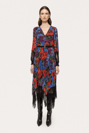 Lace-trimmed chiffon midi dress
