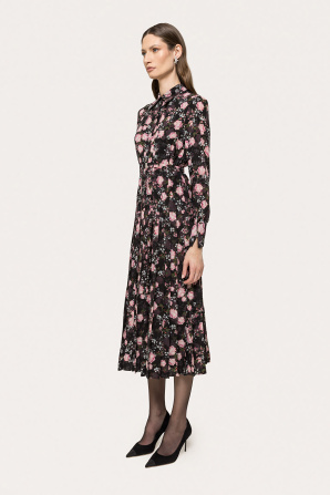 Belted pleated maxi dress