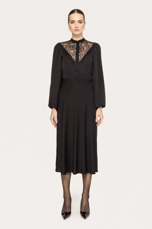 Lace-insert midi dress