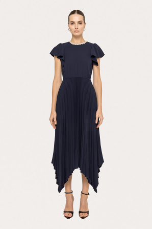 Crystal-embellished pleated dress