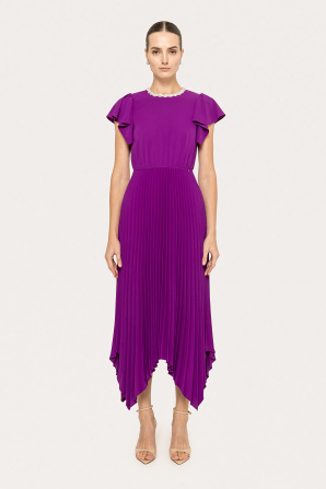 Crystal-embellished pleated dress