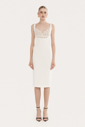 Lace-detail crepe midi dress