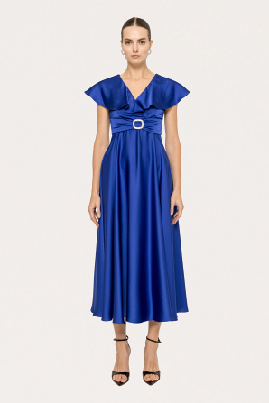 Ruffled satin midi dress
