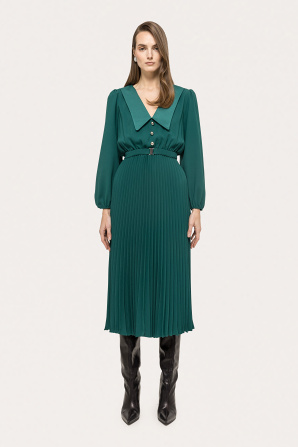 Belted pleated midi dress