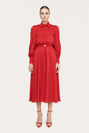 Belted viscose midi dress