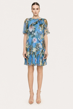 Floral-detail silk dress