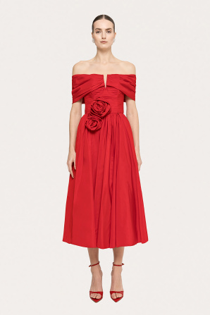 Off-shoulders taffeta midi dress