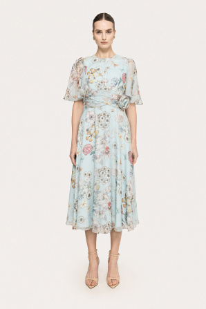 Floral-detail silk midi dress