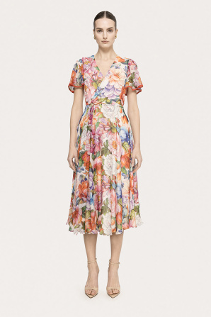 Floral-detail silk midi dress
