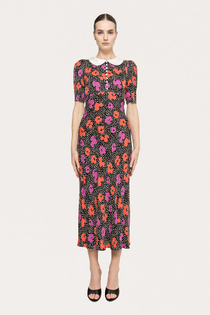 Floral-print viscose midi dress