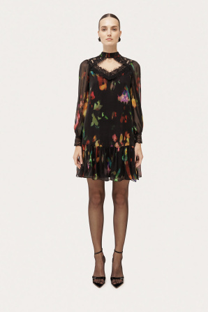 Lace-detail silk midi dress