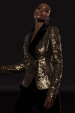 Antique gold sequined blazer with velvet lapel