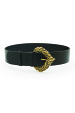 Metallic buckle leather belt
