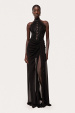 Draped voile high-waist maxi skirt