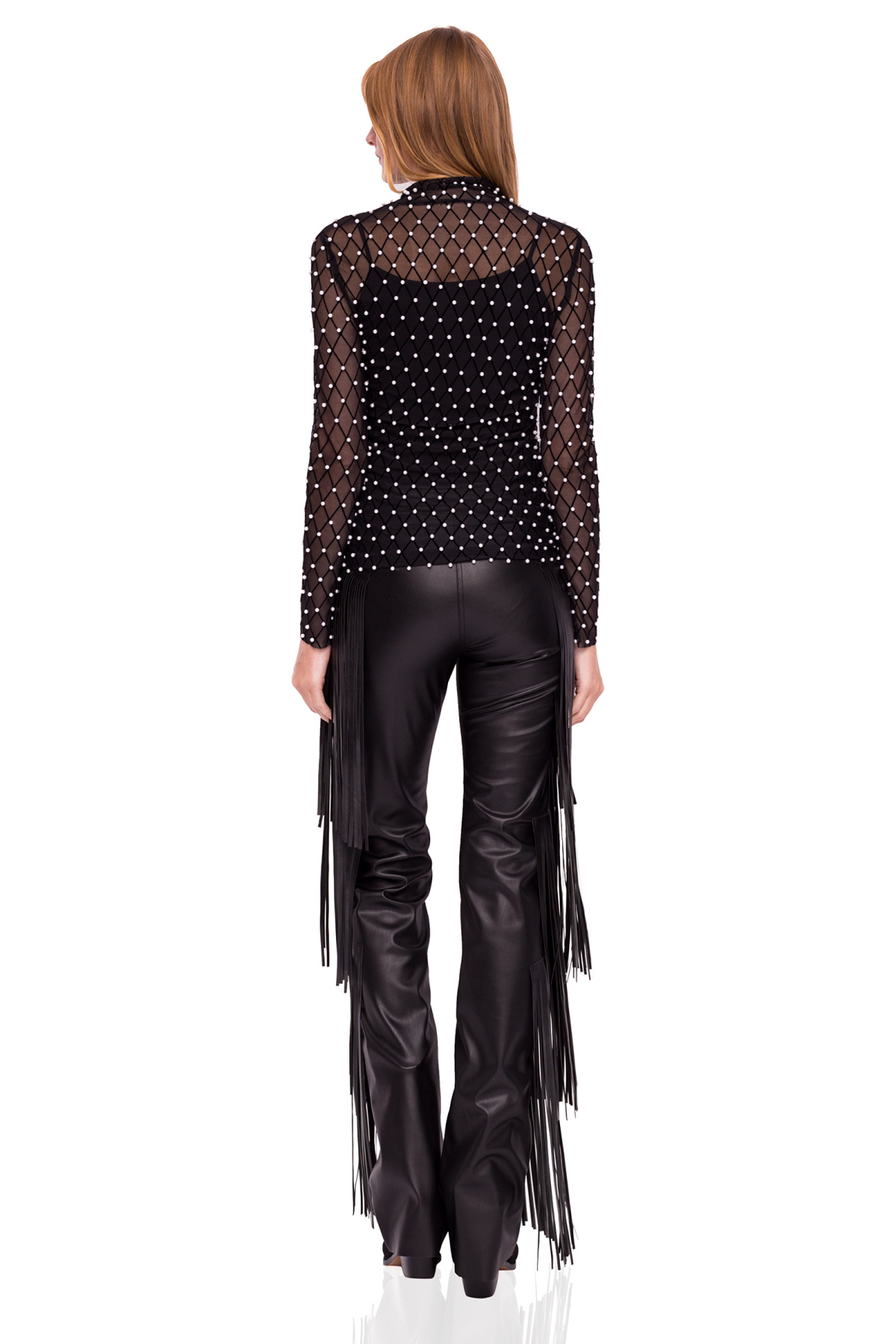 Pantaloni din piele eco cu franjuri aplicaţi lateral | p10197 | NISSA