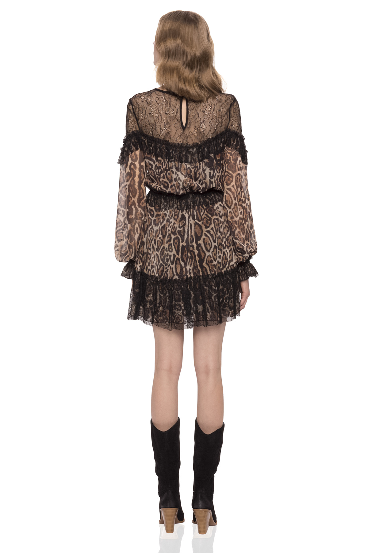 Rochie cu print leopard si dantela | rc10748 | NISSA