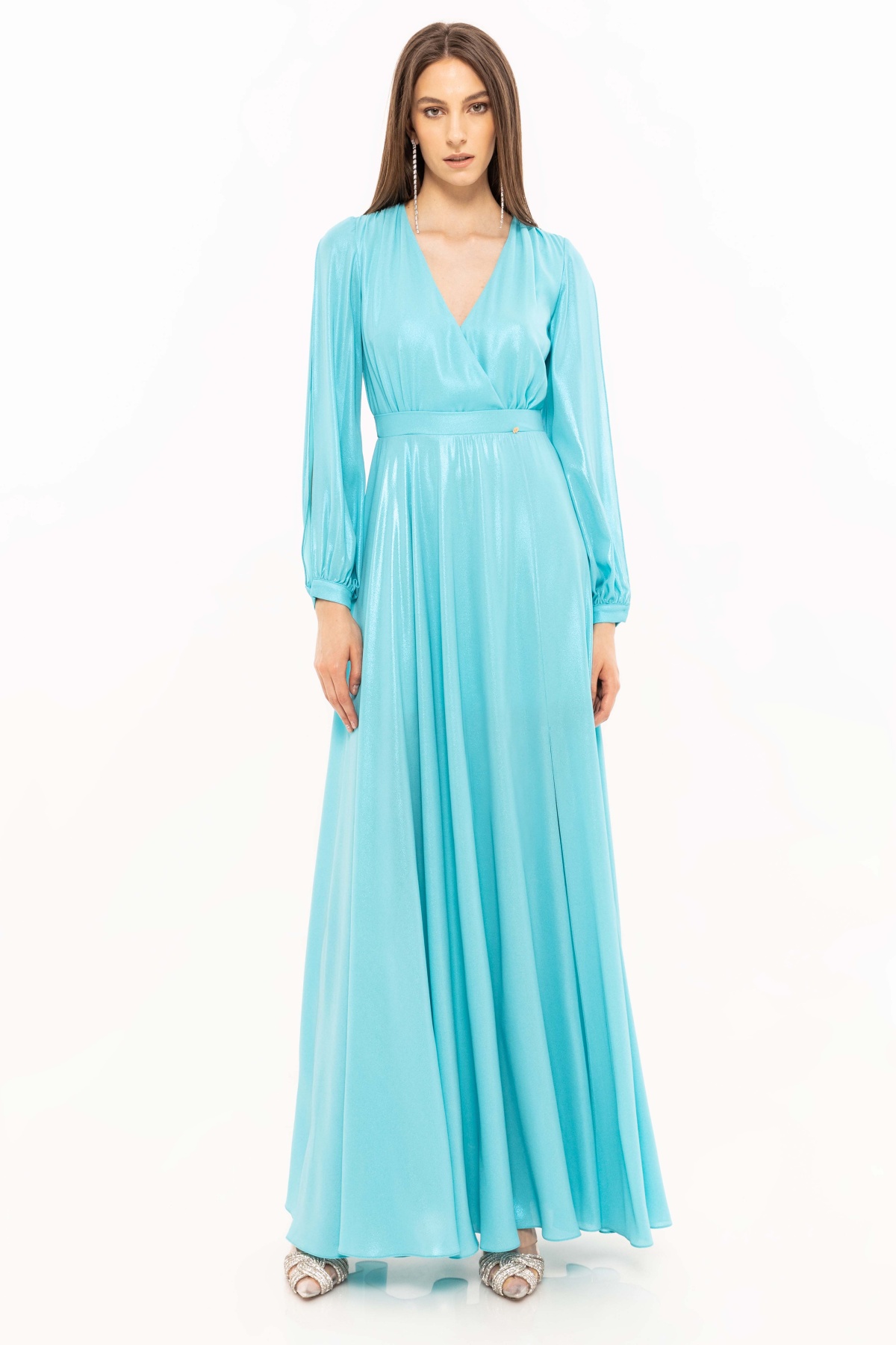 sachin and babi light blue dress Navy Metallic Gathered Maxi Dress – self-portrait