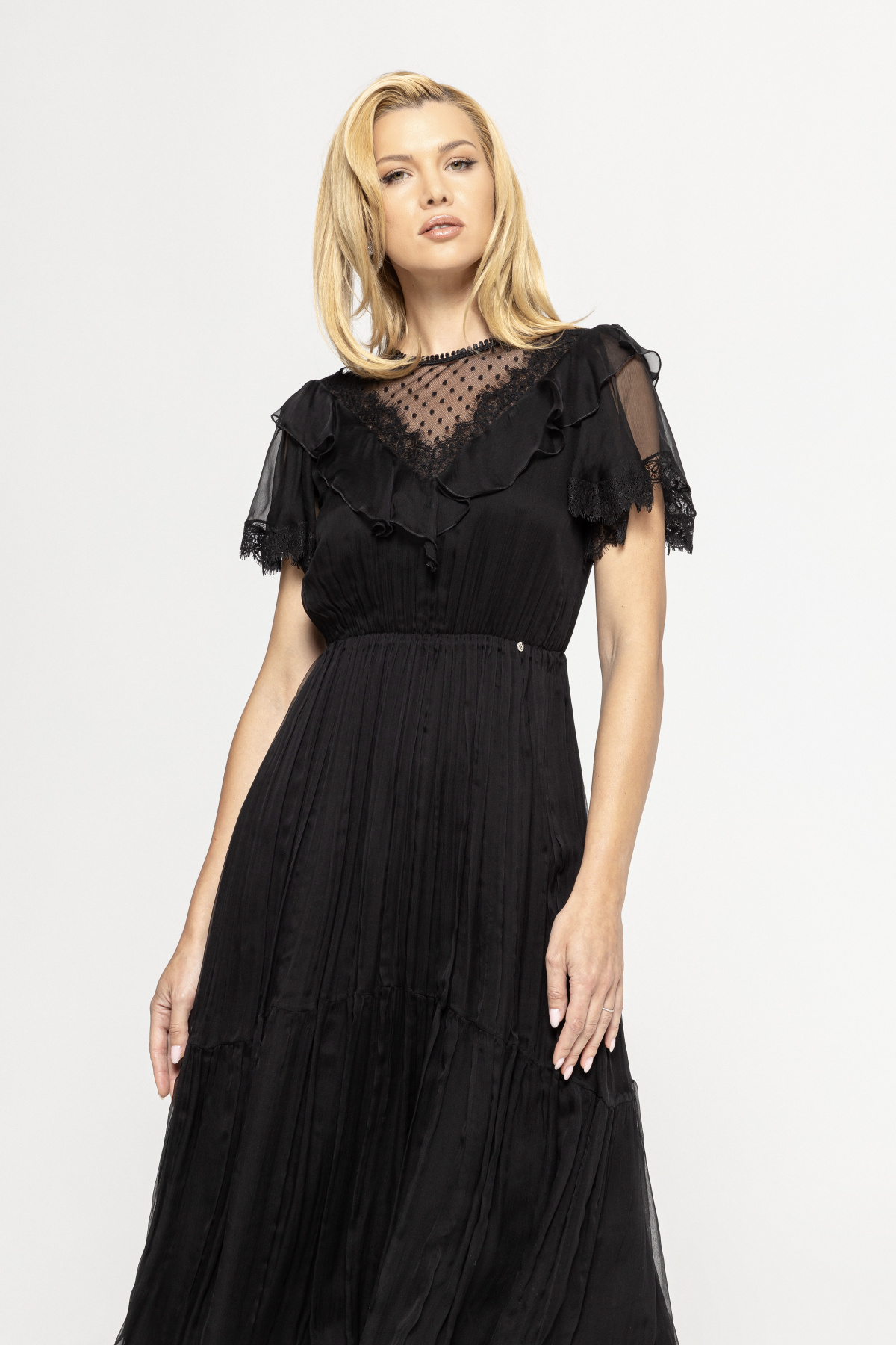 【新品未使用】THE SHISHIKUI ribbon cami/BLACK Lace insert silk dress | RS14891 | NISSA